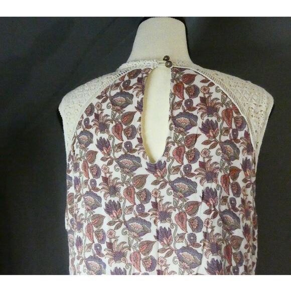 Maeve Anthropology Women's Large Rayon Sleeveless Blouse Crochet Floral - Picture 5 of 8